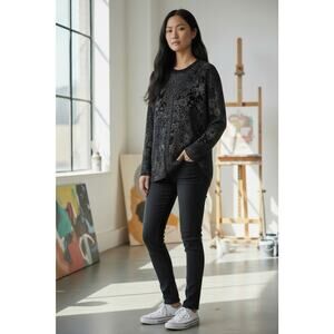 VIKKI VI Womens Slinky Knit Cardigan Black White 1X